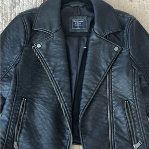Abercrombie & Fitch Black Leather Jacket with Quilted Shoulders